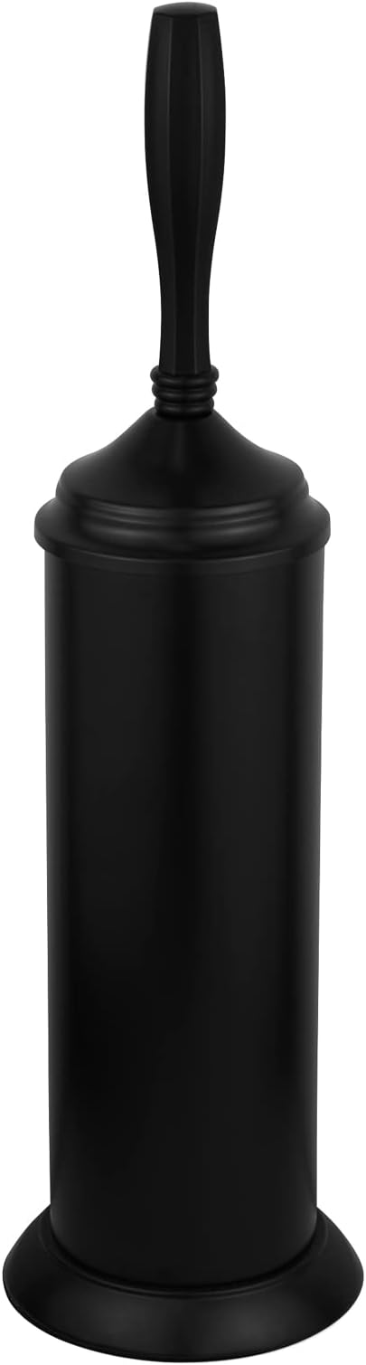Splash Home Kolva Stainless Steel Toilet Brush with Holder, Bowl Scrubber with Durable Cleaning Bristles, Hidden Brush with Splash Protective Disc Design - Matte Black