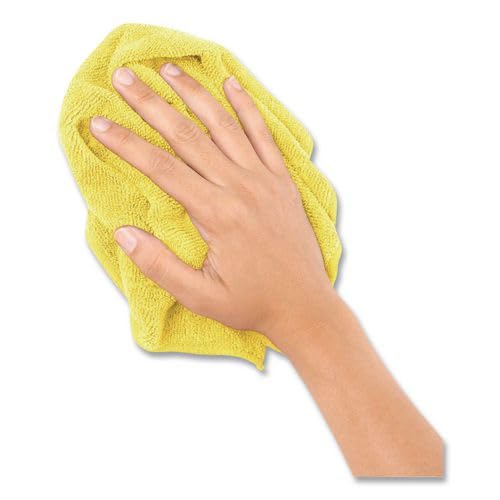 Boardwalk Microfiber Cleaning Cloths, 12-Pack, Yellow, 12" Square, Superior Absorption, Washable, Lint & Streak Free, Used Wet Or Dry