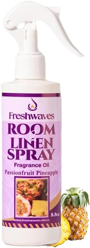 Freshwaves Room & Linen Spray | Passionfruit Pineapple Fragrance Oil | 8.8oz Air Freshener | Odor Eliminator | Room Spray for Living Room, Bedroom, Bathroom & Office | White Trigger Bottle
