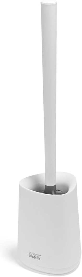 Joseph Joseph Flex 360 Lite, Advanced Smart Toilet Brush and Small Storage Holder Set with Anti-drip, Anti-Clog, Triple-Action Replaceable Brush Head - White