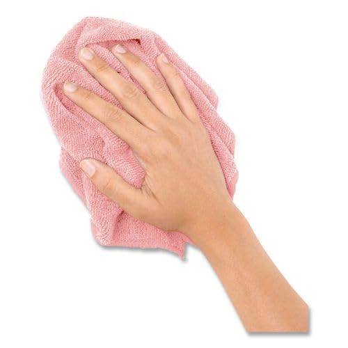 Boardwalk Microfiber Cleaning Cloths, 12-Pack, Pink, 12" Square, Superior Absorption, Washable, Lint & Streak Free, Used Wet Or Dry