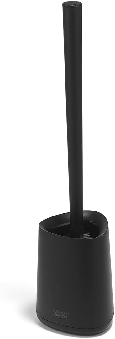 Joseph Joseph Flex 360 Lite, Advanced Smart Toilet Brush and Small Storage Holder Set with Anti-drip, Anti-Clog, Triple-Action Replaceable Brush Head - Black