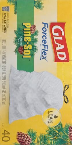 Glad ForceFlex Tall Kitchen Drawstring Trash Bags, 13 Gal, Pine-Sol Original, 40 Count (Pack of 2)
