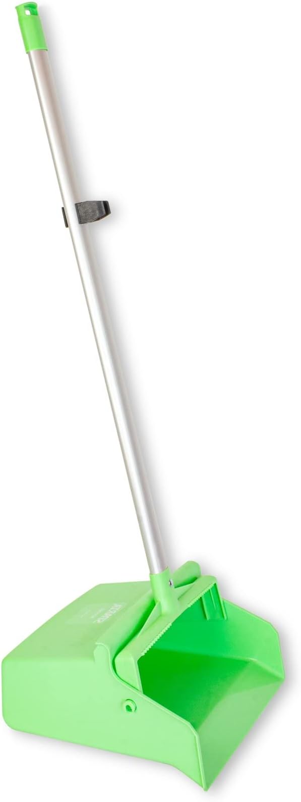SPARTA Upright Dustpan with Aluminum Handle, Serrated Edge for Broom Combing, Secure Yoke Lock with Easy Storage Hanging Hole for Commercial Cleaning, Plastic, 30 Inches, Lime