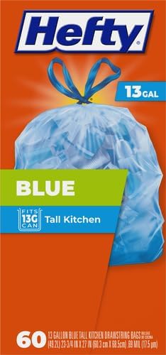 Hefty Blue Trash Bags,Blue,13 Gallon,60 Count (Pack of 6)