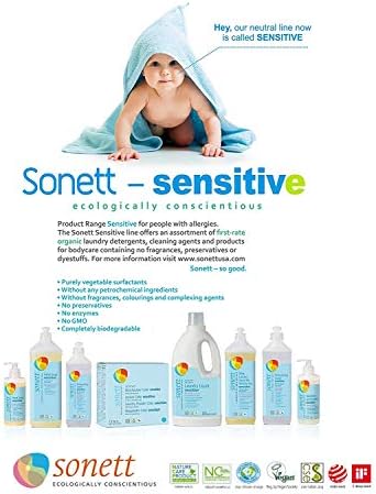 Sonett Organic Laundry Liquid Detergents, Sensitive (6 Count) for people with allergies GMO free Certified Organically Grown
