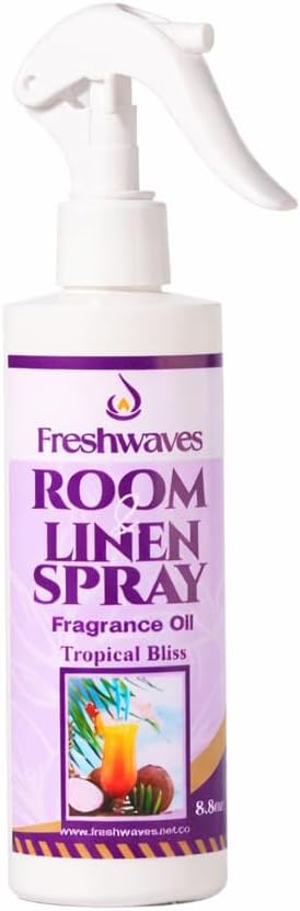 Freshwaves Room & Linen Spray | Tropical Bliss Fragrance Oil | 8.8oz Air Freshener | Odor Eliminator for Living Room, Bedroom, Bathroom & Office