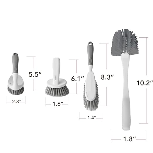 OVENTE Multipurpose Household Cleaning Kit, Deep Cleaning Brush Set with Wiper & Dustpan, Ergonomic Handle & Stiff Bristles, Ideal for Cleaning Kitchen, Bathroom, Dishes, Tiles & Sink, White CTB018WGY