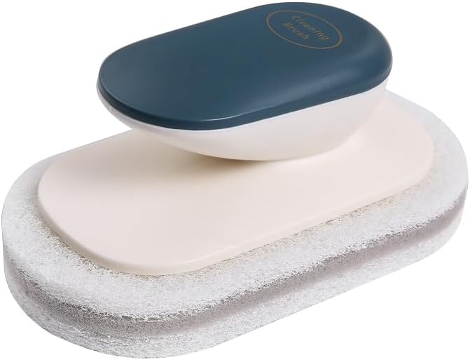 No-Scratch Scouring Pad Brush Whit Comfortable Handle,Cleaning Brush for Kitchen Bathroom Bathtub Toilet Swiming Pool,Dish Brush,Sponge Cleaning Scrubber (Blue)