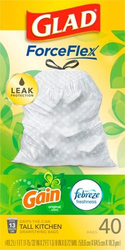 Glad ForceFlex Tall Kitchen Trash Bags, 13 Gallon, Gain Original, 40 Count (Package May Vary) (Pack of 6)