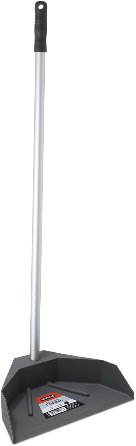 Silicone Dust Pan with Handle Lobby Dustpan with Long Handle Stand Up Dustpan, 35" Aluminum Long Handle, by Superio