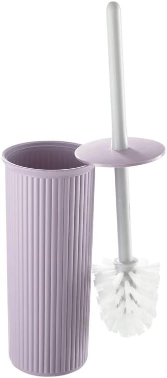 Decorative Plastic Toilet Bowl Brush and Holder Set, Lilac Purple (1 Pack) Cleaner Scrubber for Bathroom - Ribbed Design