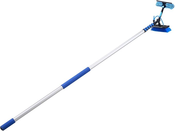 VEVOR Solar Panel Cleaning Kit, 33 ft, Water Fed Pole Kit with Cleaning Brush, Soap Dispenser, Extendable Aluminum Telescopic Pole, 180° Rotatable Brush Head, for Roof Mounted Solar Panels, Windows