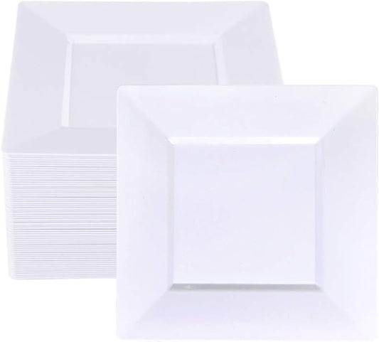 bUCLA 60Pieces White Plastic Plates – 7inch White Square Plates- Premium Disposable for Party & Wedding