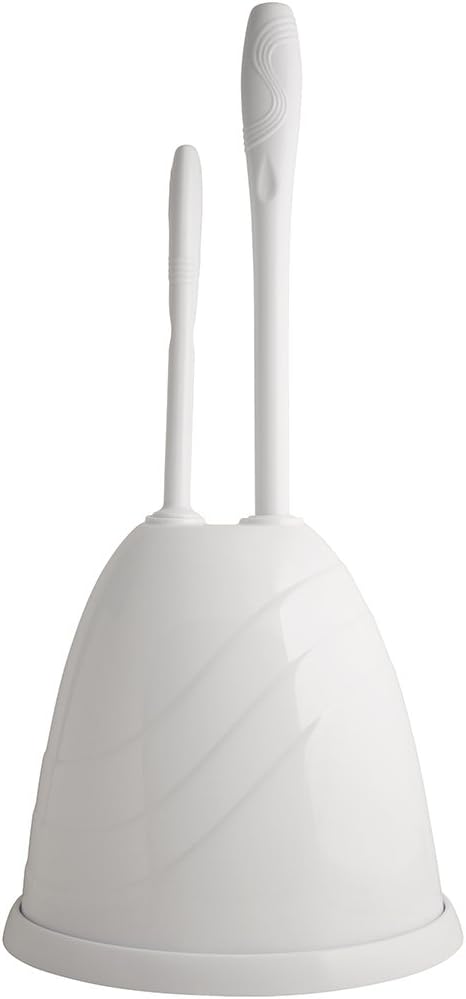 PlumbCraft Heavy-Duty Plunger, Toilet Brush, and Caddy 7506400, Versatile Bathroom Accessory Set and Apartment Must-Have, Toilet Plunger and Brush Set with Durable Hiding Caddy for Sanitary Storage