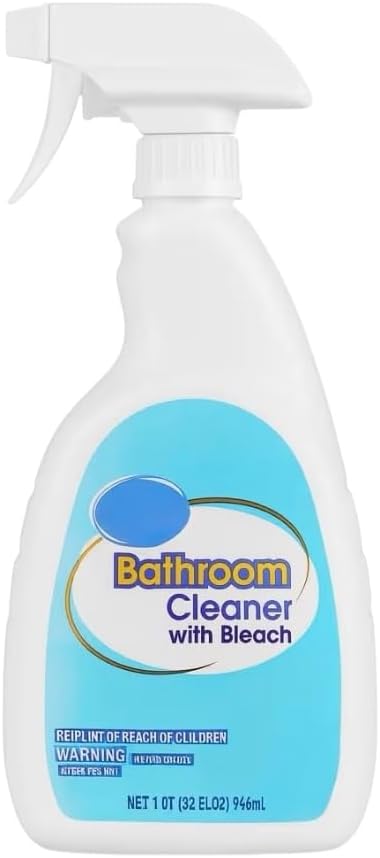 Bathroom Cleaner with Bleach – 32 fl oz Surface Spray for Showers, Sinks, Tiles, Grout, Tubs and Household Cleaning Tasks