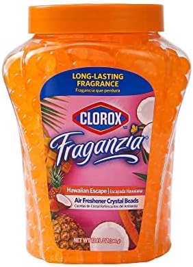 Clorox Fraganzia Crystal Beads Air Freshener, Long Lasting Room Deodorizer and Odor Eliminator Gel Beads to Freshen Home, Car, or Office, Island Escape Scent, 12 Fl Oz - 12 Pack