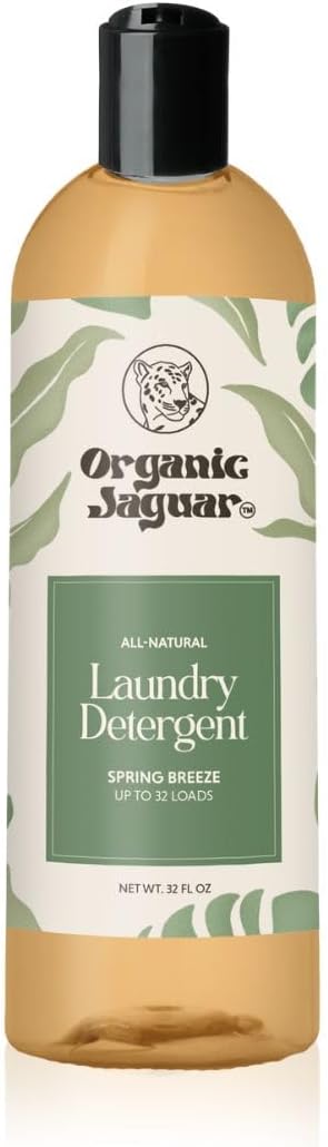 Organic Jaguar Laundry Detergent, Spring Breeze, 32oz, 100% Natural Formula with Essential Oils, Gentle & Effective Formula Without Harsh Ingredients, Paraben & Sulfate Free, Natural Scent