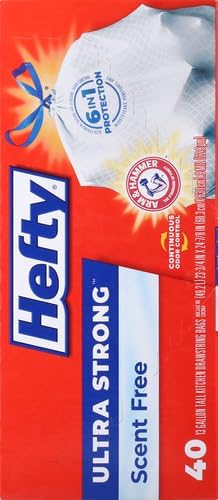 Hefty Ultra Strong 13 Gallon Trash Bags, Tall Kitchen Trash Bags 13 Gallon Size, Drawstring Closure, Continuous Odor Control, White, Unscented, 40 Bags (Pack of 6)