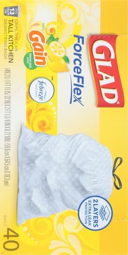 Glad ForceFlex Trash Bags 13 Gallon Gain Lemon Zest | Tall Kitchen | Drawstring | Dual Layer Protection | 40 Count, Pack of 6