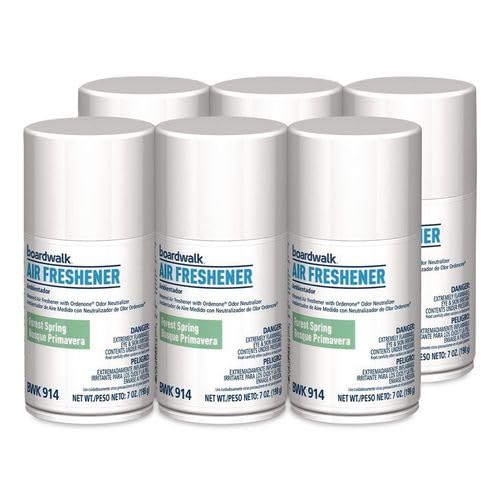 Boardwalk 7oz Metered Air Freshener Refill, 6-Pack, Forest Spring Scent, Aerosol Spray, Fits Most Dispensers, Odor Eliminator, Made in the USA
