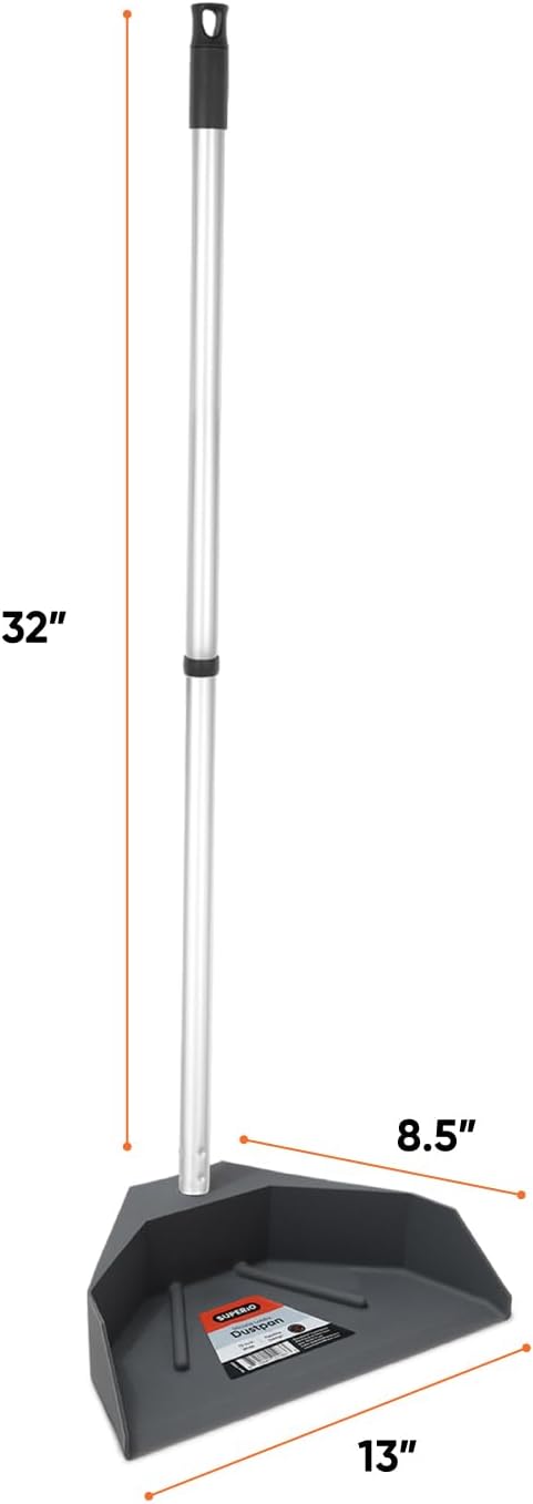 Silicone Dust Pan with Handle Lobby Dustpan with Long Handle Stand Up Dustpan, 48" 3-Part Long Handle, By Superio