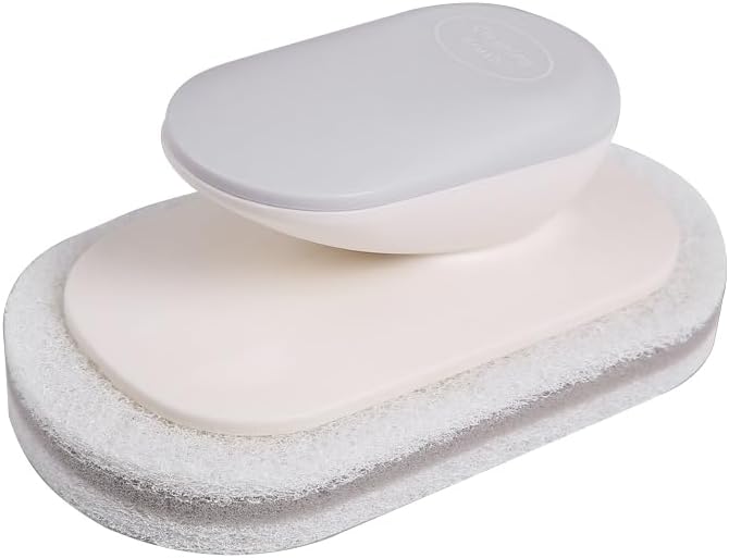 No-Scratch Scouring Pad Brush Whit Comfortable Handle,Cleaning Brush for Kitchen Bathroom Bathtub Toilet Swiming Pool,Dish Brush,Sponge Cleaning Scrubber (Grey)