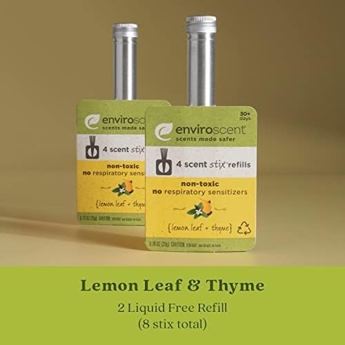 Enviroscent Non-Toxic Air Freshener Scent Stix™ Refills - Compatible with Enviroscent Scent Stix™ Liquid-Free Diffuser Kit - Fragrance Lasts Up to 60 Days - Lemon Leaf & Thyme (Pack of 2)