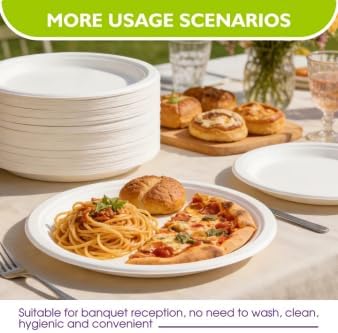 Compostable Paper Plates 10 Inch 500 Pack, Biodegradable Disposable Plates Heavy Duty White Plates, Made of Natural Sugarcane Bagasse, Unbleached Round Dinner Plates