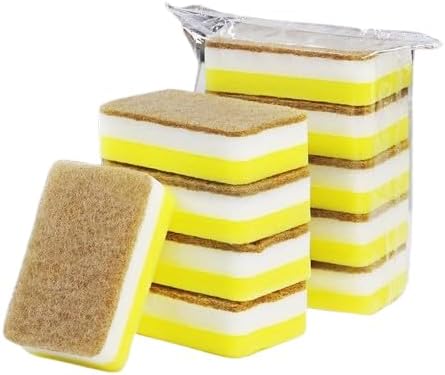 5-Piece Thick Three-Layer Rounded Corner Cleaning Sponge Block Kitchen Supplies scouring pad, Double-Sided Brown+White+Yellow dishwashing Sponge Wipe 11 * 7 * 3.5cm