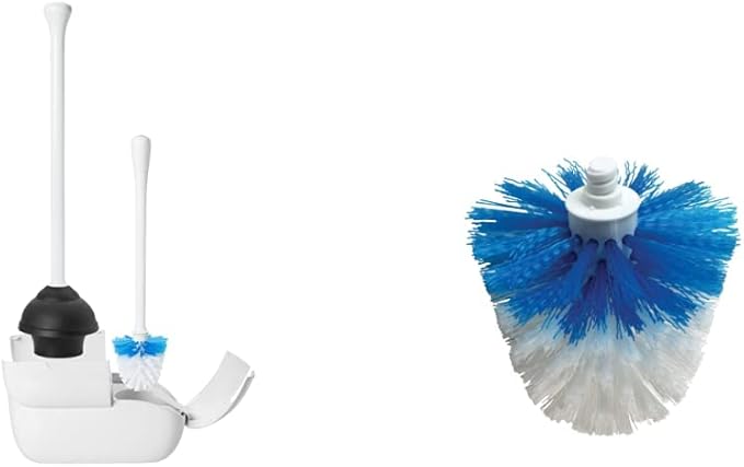 OXO Good Grips Set Toilet Brush & Plunger Combo, White & Good Grips Toilet Brush Replacement Head