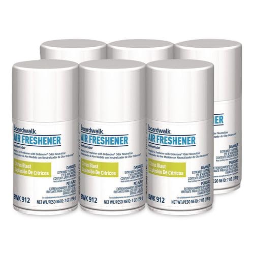 Boardwalk 7oz Metered Air Freshener Refill, 6-Pack, Citrus Blast Scent, Aerosol Spray, Fits Most Dispensers, Odor Eliminator, Made in the USA