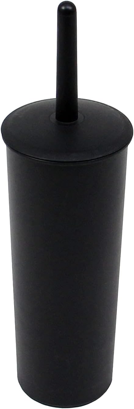Casaphoria Compact Freestanding Plastic Toilet Bowl Brush and Holder for Bathroom Storage and Organization - Space Saving, Sturdy, Deep Cleaning, Covered Brush - Black