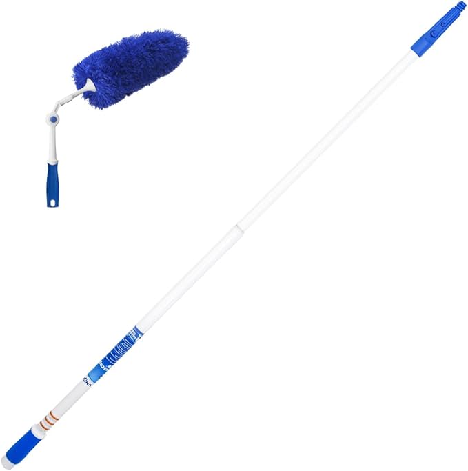 Unger Connect and Clean Dusting Kit with 4' Steel Pole, Features Microfiber Duster, Cobweb and Corner Duster and Microfiber Feather Duster, High-Access Dusting and Cleaning
