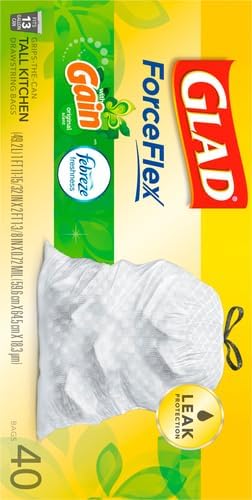 Glad ForceFlex Tall Kitchen Trash Bags, 13 Gallon, Gain Original, 40 Count (Package May Vary) (Pack of 6)