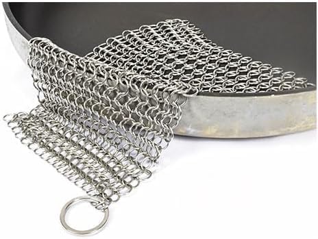 316 Stainless Steel Cast Iron Scrubber - 7 x 7 Inches Cleaner Chainmail Dish Scouring Pad for Dishwasher Cleaning - Chainmail Scrubber for cast Iron Pans Dutch Ovens Grills
