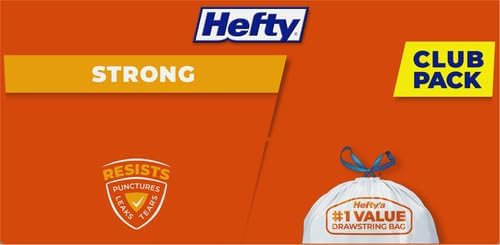 Hefty Strong White 13 Gallon Trash Bags with Drawstrings, Unscented Tall Kitchen Trash Bags, Resists Leaks, Punctures, and Tears, Durable Closure, 120 Ct. (Pack of 3)