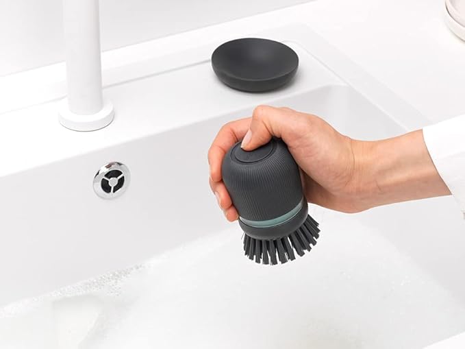 Brabantia 302626 Refillable Soap Dispensing Washing Up Scrubbing Dish Brush, One Size, Dark Gray