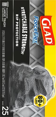 Glad ForceFlex Heavy Duty Large Trash Bags, Hold 80+ lb, 30 Gal, 25 Count, (Pack of 2), (Package May Vary)