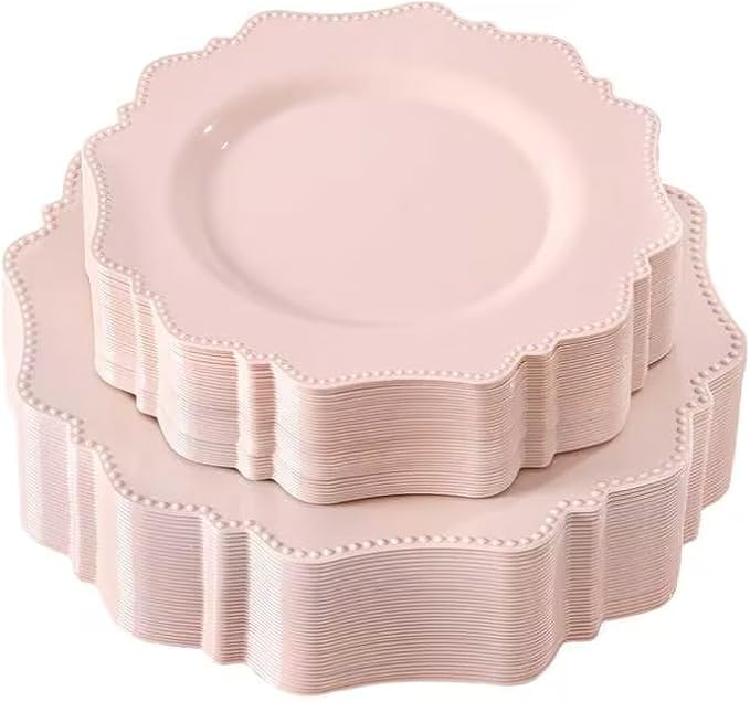 COLOSUS 60 Pack Pink Plastic Plates Set for 30 Guest,Pink Party Plates,Heavy Duty Pink Plates,include 30 Dinner plates& 30 Salad/Dessert plates for Party,Spring,Wedding,Birthday,Valentines,Easter Day