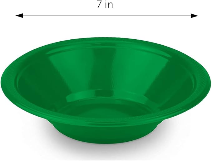 DecorRack 24 Small Plastic Bowls, 7 inch Disposable 12 oz Serving Bowl, Fruit Snack, Popcorn, Soup, and Salad, Kids Birthday and Holiday Party Supplies, Green (Pack of 24)