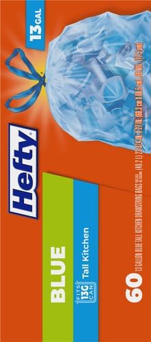 Hefty Blue Trash Bags,Blue,13 Gallon,60 Count (Pack of 6)