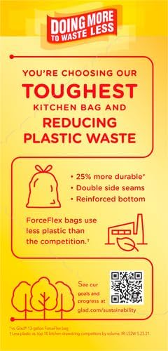 Glad Kitchen Trash Bags, 13 Gallon, Fresh Clean | ForceFlex MaxStrength | Tall Kitchen | 34 Count, Pack of 6