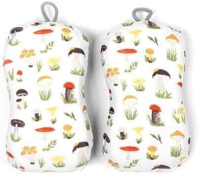 MÜkitchen Premium Microfiber Sponge Set for Dishes and Cleaning, 2 Pack, Printed (Shrooms)