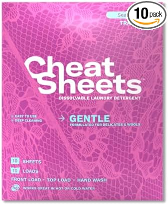 Cheat Sheets Laundry Detergent Sheets Gentle Travel Packs Sea Spray - 10 Sheets (10 Loads) - Travel Friendly - Liquidless and Powderless - Eco-Friendly - Formulated For Lingerie and Wool