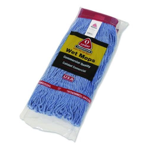Nexstep Commercial MaxiClean Loop-End Mop Head, 20 oz, Cotton/Synthetic Blend, Blue, 5" Mesh Headband, Commercial Wet Mop for Floor Cleaning