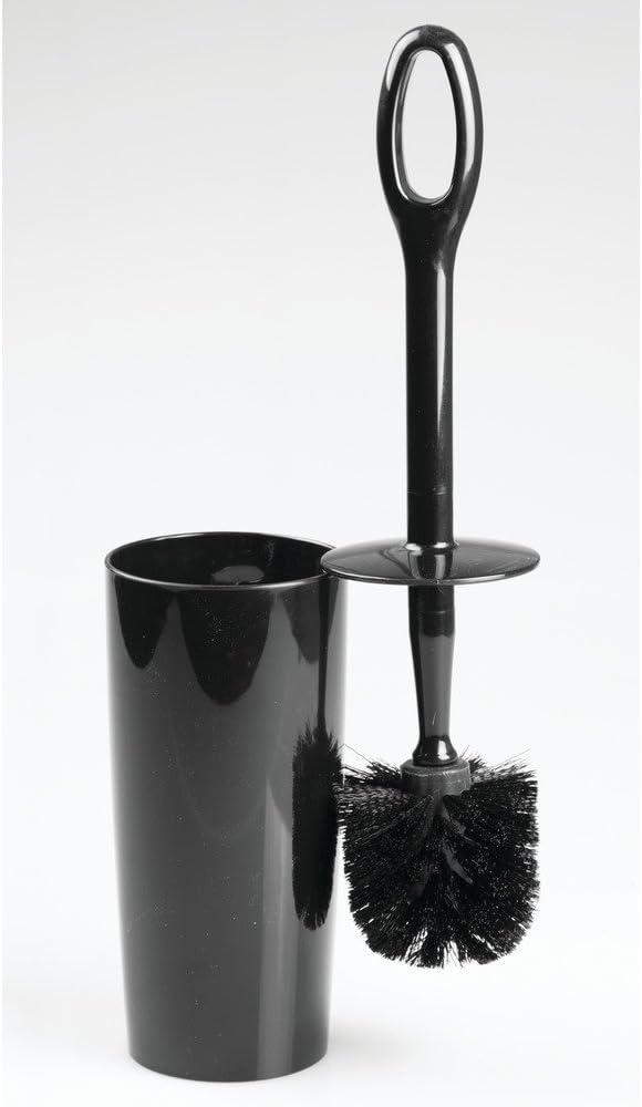 InterDesign Moda Toilet Bowl Brush and Holder - Bathroom Cleaning Storage, Black
