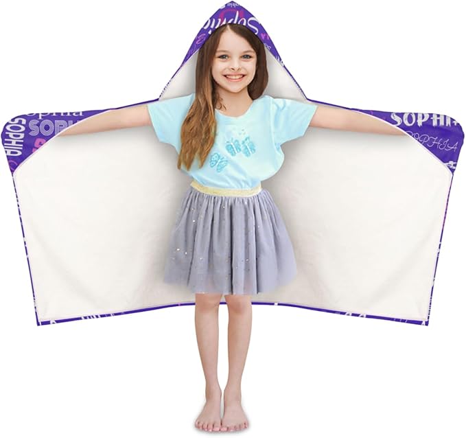 Personalized Hooded Bath Towel Wrap - Large Hooded Kids Towel Toddler Shower Pool Beach Towel Soft Plush Absorbent Quick Dry Towel, 24x50in, Dark Orchid Purple Color