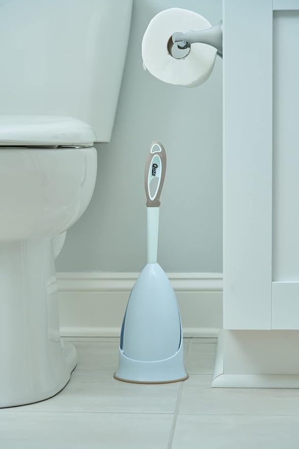 Quickie Toilet Bowl Brush and Storage Caddy with Microban for Bathroom, White, Heavy Duty Deep Cleaning, Convenient Storage, Long Handle, Fights Oder-Causing Material