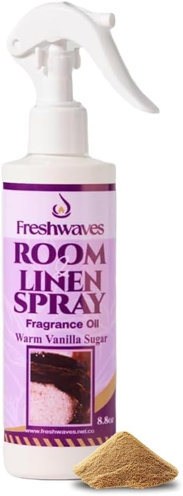 Freshwaves Room & Linen Spray | Warm Vanilla Sugar Fragrance Oil | 8.8oz Air Freshener | Odor Eliminator for Living Room, Bedroom, Bathroom & Office | Trigger Spray Bottle